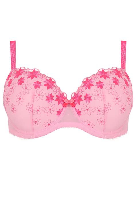 Pink Floral Embroidered Bra With Underwiring And Padded Cups