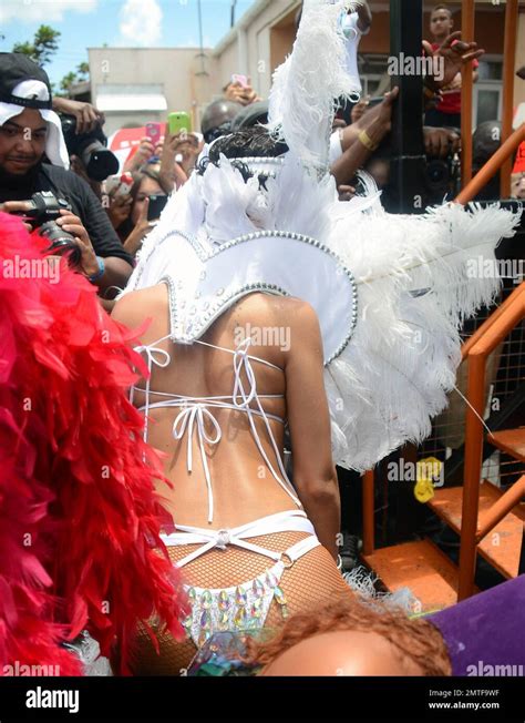Rihanna Nearly Bares It All In An Extremely Skimpy Jeweled Bikini As She Attends The Kadooment
