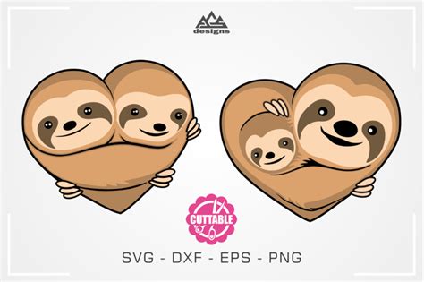 Cute Cuddling Sloth Love Heart Svg Design By Agsdesign Thehungryjpeg