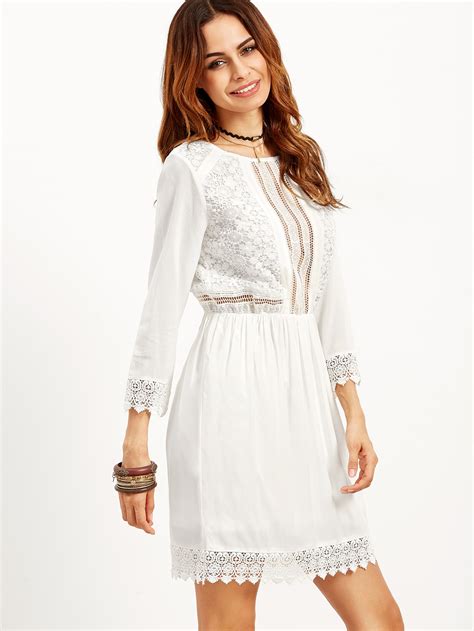 White Embroidered Lace Trim A Line Dress Sheinsheinside
