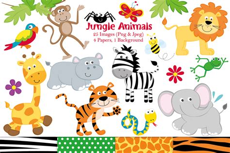 Jungle Animals Clipart, Jungle Graphics & Illustrations, Jungle Paper By Jo Kavanagh Designs ...