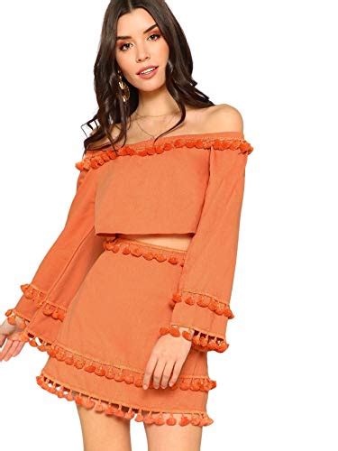 Wholesale Shein Womens 2 Piece Outfit Fringe Trim Crop Top Skirt Set
