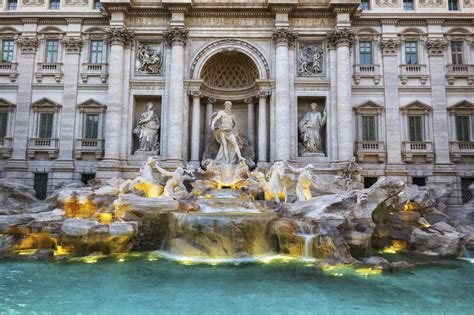 Italy Rome Trevi Fountain Ornate Baroque Style Fountain Stock Photo