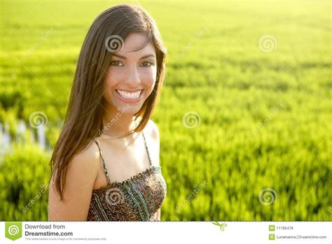 Beautiful Brunette Indian Woman In Green Fields Stock Photo Image 11785478