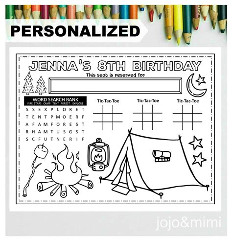 Personalized Camping Happy Birthday Printable Placemat Etsy Happy