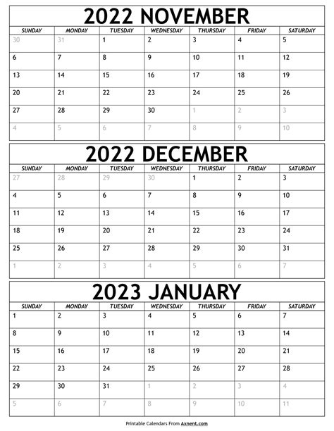 November December January Calendar 2023 Get Calender 2023 Update