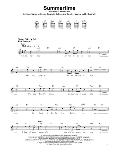 Summertime From Porgy And Bess By George Gershwin Easy Guitar