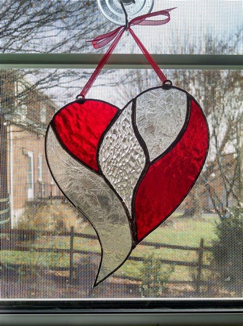 Stained Glass Heart Suncatcher Red And Clear Valentines Day T Unity Heart Ornament Mother