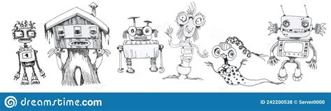 Robots Are Ready To Work Set Of Robot Characters Stock Illustration