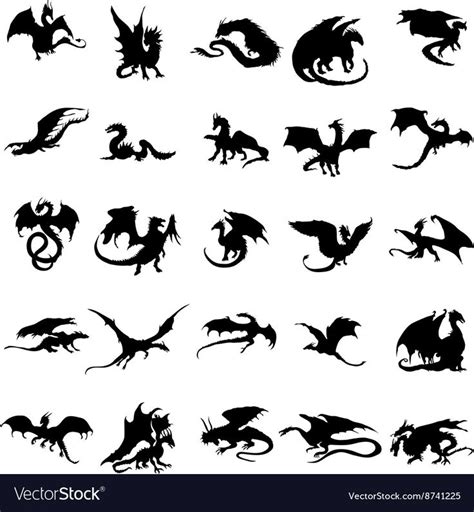 Dragon Silhouettes On White Background