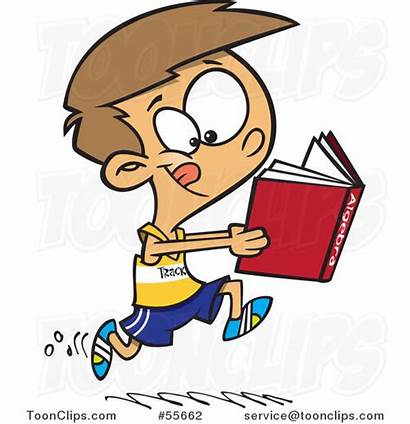 Cartoon Reading Running Boy Track Marathon Writing