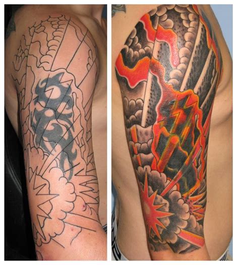 Discover concealed canvases of ink with the top 53 best tattoo cover up sleeve design ideas. bomb explosion tribal cover up sleeve irish street tattoo ...