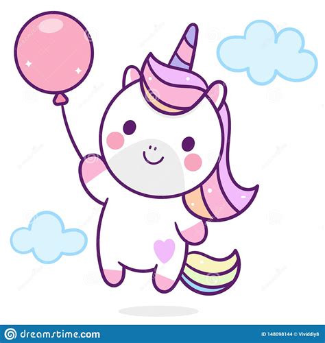 Illustrator Of Cute Unicorn Vector Holding Balloon Stock Vector