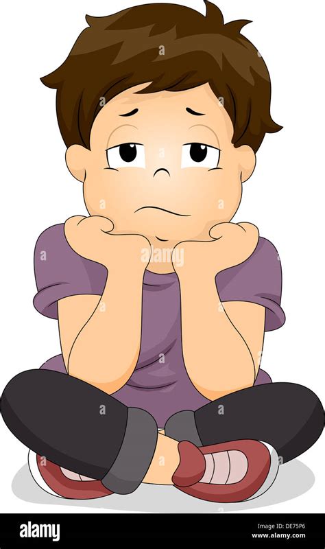 Illustration Of A Bored Boy With His Chin Resting On His Hands Stock