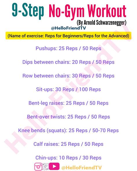 The 9 Step No Gym Workout For Beginners Is Shown In Pink And White