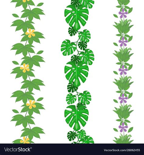 Borders With Leaves Set Jungle Leaves Seamless Borders Tropical