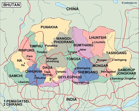 Bhutan existed as a patchwork of minor warring fiefdoms until the early 17th century, when the area was unified by shabdrung ngawang namgyal, who fled religious persecution in tibet and cultivated a. bhutan political map. Eps Illustrator Map | Vector World Maps