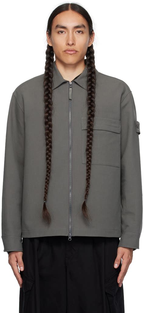 Gray Spread Collar Jacket By Stone Island On Sale