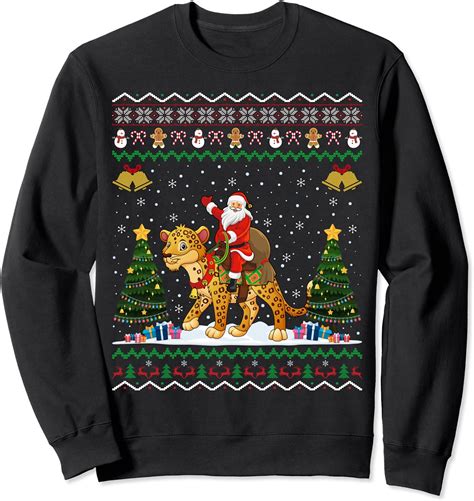 Leopard Ugly Xmas T Santa Riding Leopard Christmas Sweatshirt