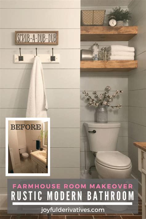 They perfectly combine modern clean lines with cozy rustic charm. Modern Rustic Bathroom - Farmhouse Room Makeover - Joyful ...
