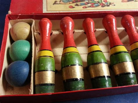 Antique Ten Pins Bowling Kids Toy Game Early Wood Games Czechoslovakia