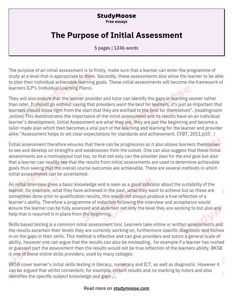 The Significance Of Initial Assessments In Education Free Essay Example