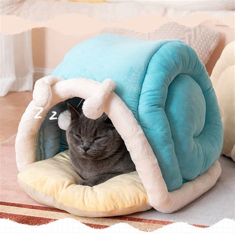 New Deep Sleep Cat Bed House Funny Snail Cats Mat Beds Warm Etsy