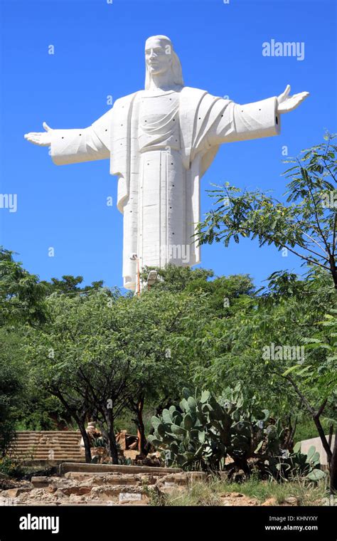 White Big Statue Of Jesus Christ On The Hill In Cochabamba Bolivia