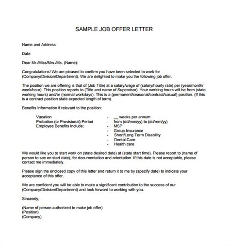 sample offer letter template   examples format