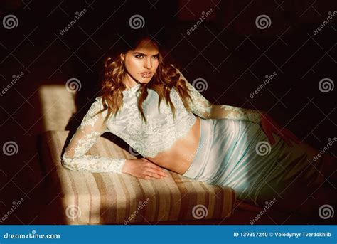 Seduction Concept Seduction Of Elegant Woman In Sunlight Thoughtful Beauty Stock Photo