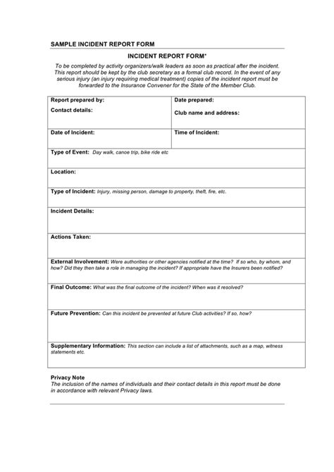 Sample Incident Report Form In Word And Pdf Formats