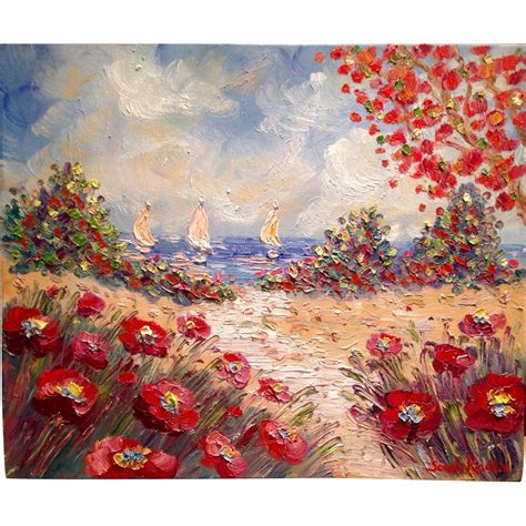 Autumn Poppies Fall Landscape Original Oil Painting By Artist Sarah