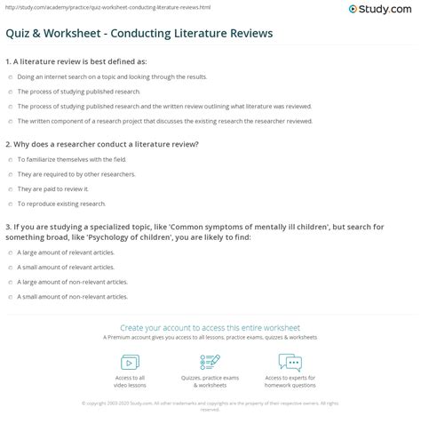 Educators ask students to write academic papers and essays on these topics to familiarize themselves with the subject. Quiz & Worksheet - Conducting Literature Reviews | Study.com