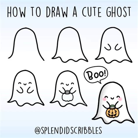 How To Draw A Ghost Easy Cartoon Ghost Drawing Step By Step Lets