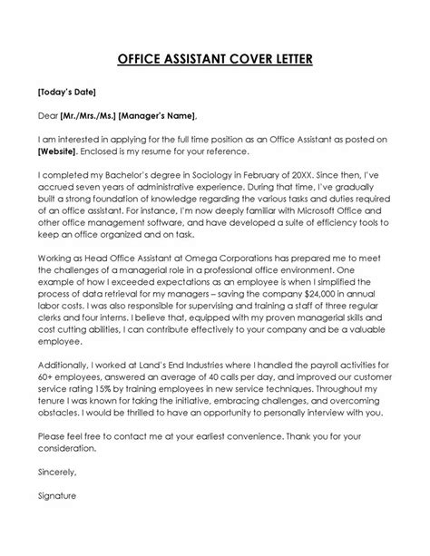 Office Assistant Cover Letter Examples And Writing Guide