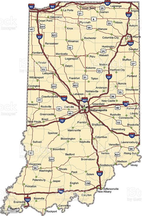 Indiana Highway Map Stock Vector Art And More Images Of Cartography