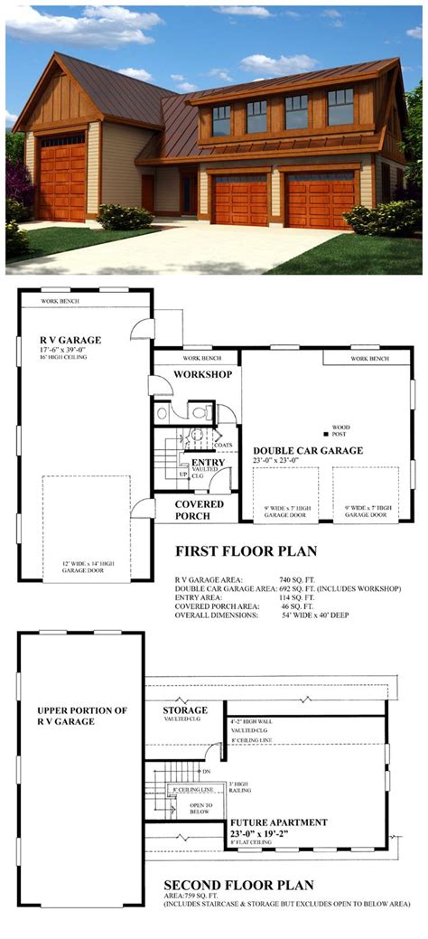 Garage plan with studio apartment, large recreational vehicle garage. 28 best 3 Car Garage Plans images on Pinterest | 3 car garage plans, Garage apartments and House ...
