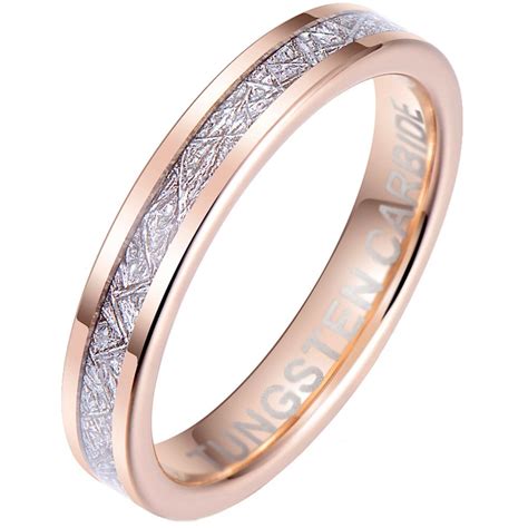 Pick up a stunning engagement ring from manly bands. Rose Gold 4mm Tungsten & Meteorite Wedding Band
