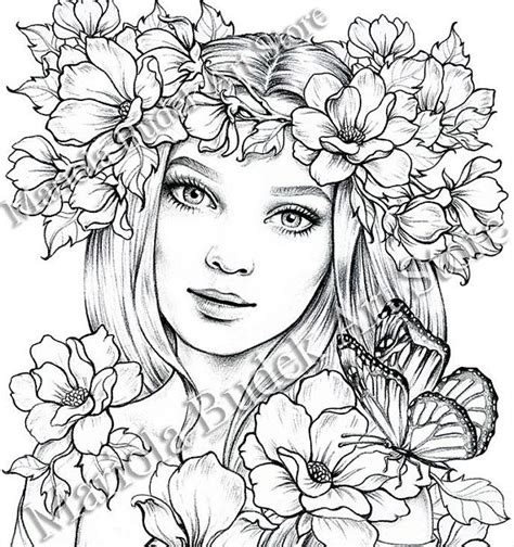 Welcome in coloring printable site. Lady Spring Mariola Budek Premium Coloring Page