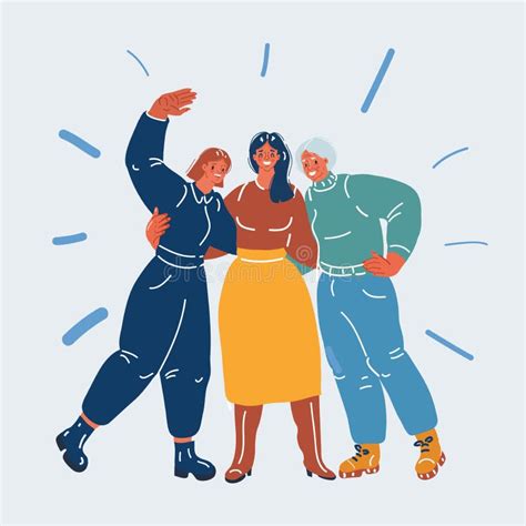 Vector Illustration Of Three Women Of Different Ages Stay Together
