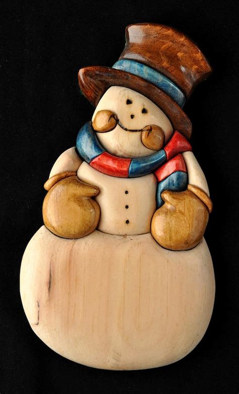 Wood Intarsia Christmas Snowman Decoration