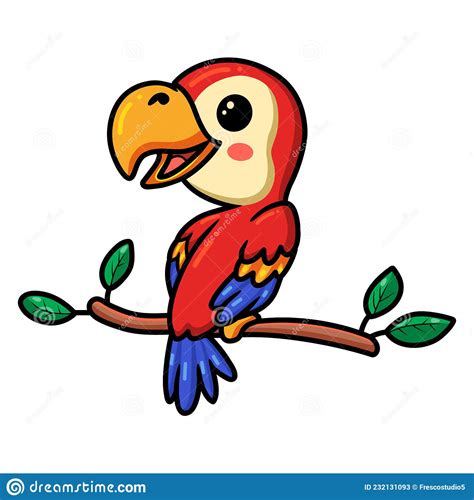 Cute Little Parrot Cartoon On Tree Branch Stock Vector Illustration