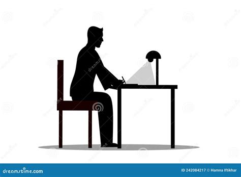 Black Silhouette Of A Man Sitting On An Office Chair And Working On A