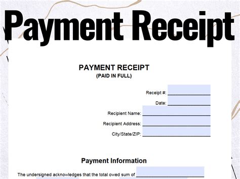 Paid In-full Receipt, Payment Receipt Form, Paid In-full Receipt Form