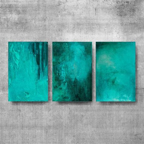 Set Of Abstracts Teal Abstract Original Painting Wall Etsy
