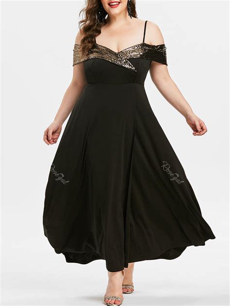 Plus Size High Waist Sequins Cami Slit Prom Dress 26 Off Rosegal