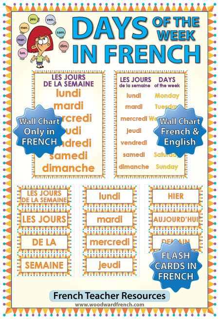 French Days of the Week - Flash Cards & Charts | Woodward French