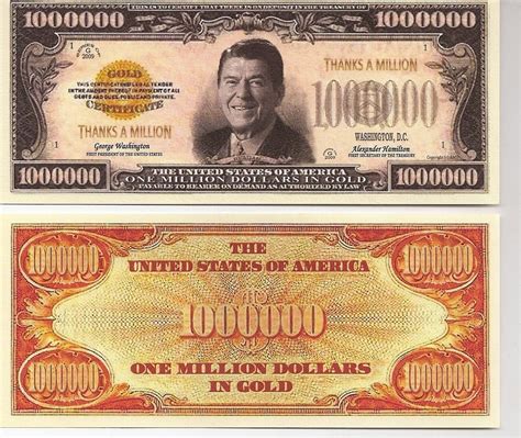 Ronald Reagan Million Dollar Thanks A Million Novelty Bill