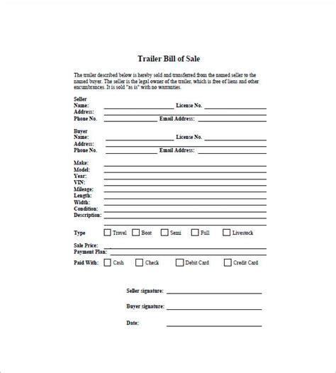 Template Free Printable Bill Of Sale For Boat And Trailer