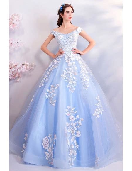 Fairy Light Blue Ball Gown Prom Dress Formal With Off